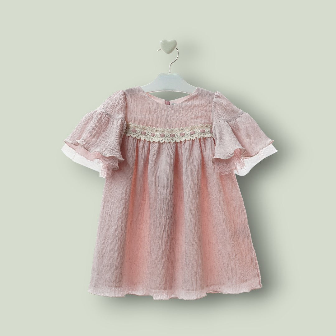 Vestido gasa plisada rosa empolvado "Geisha"