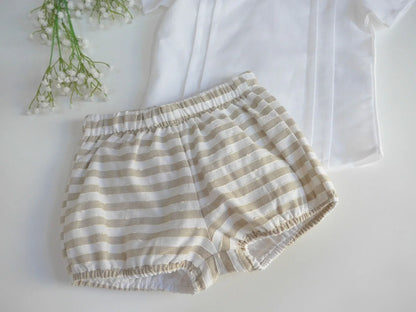 Conjunto camisa beig y bombacho de rayas - PARDALETS