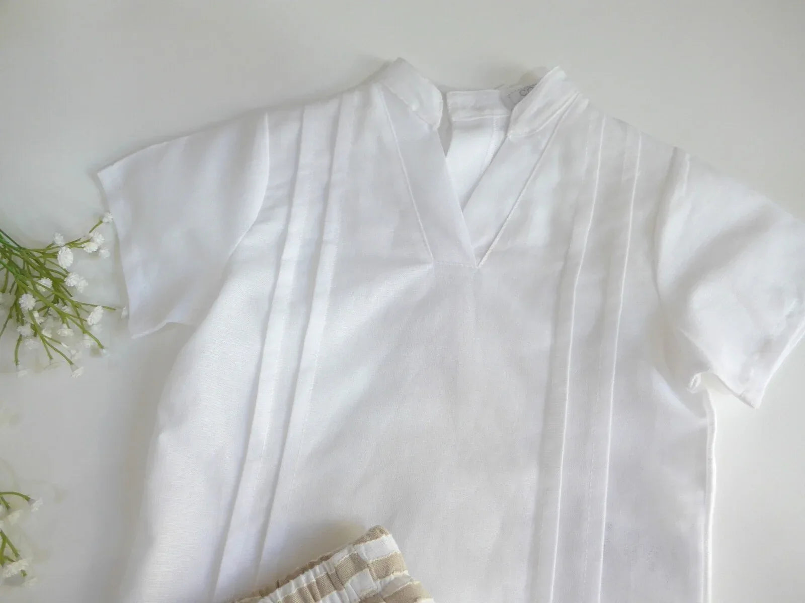 Conjunto camisa beig y bombacho de rayas - PARDALETS