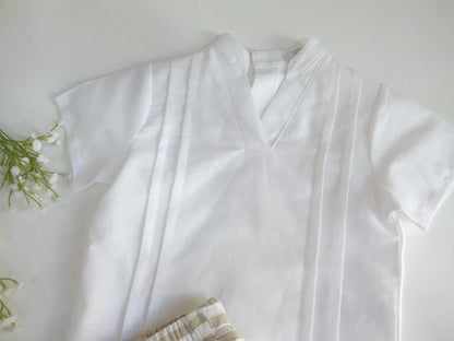 Conjunto camisa beig y bombacho de rayas - PARDALETS