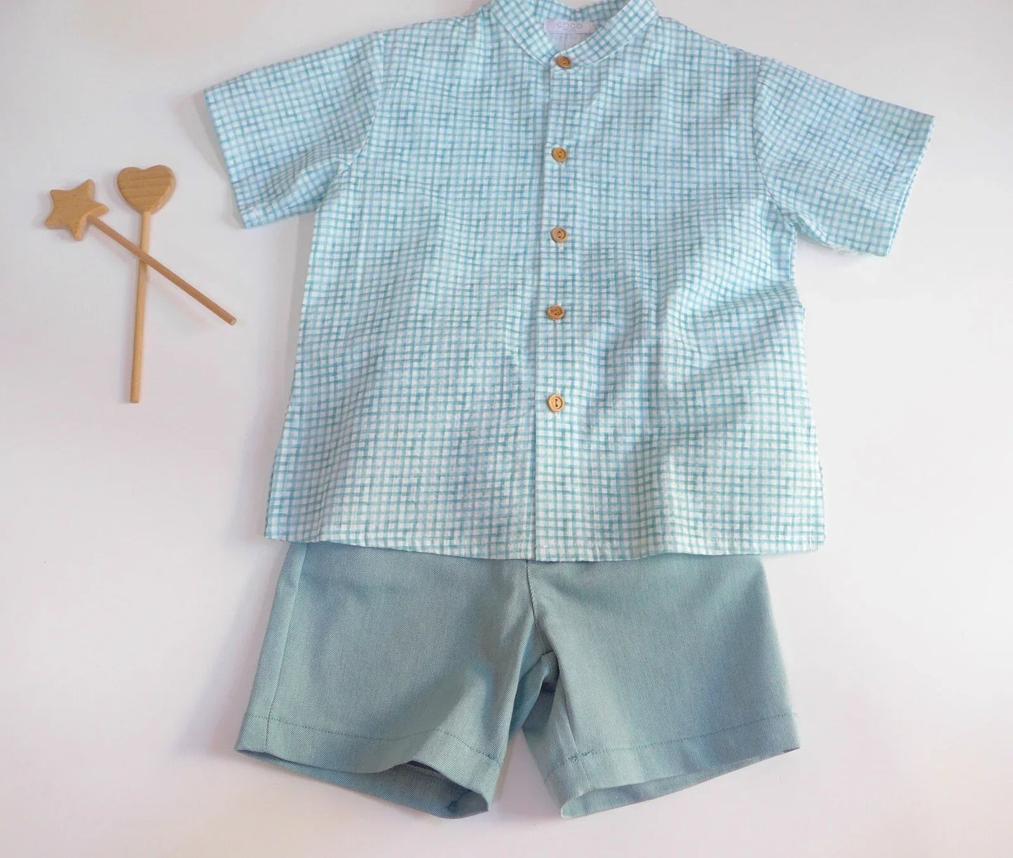 Conjunto camisa vichy verde y short - PARDALETS