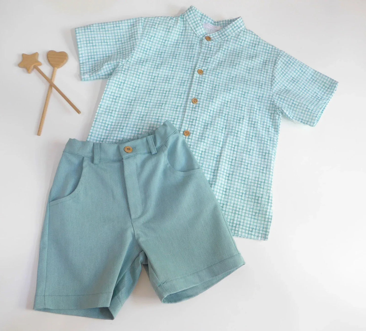 Conjunto camisa vichy verde y short - PARDALETS