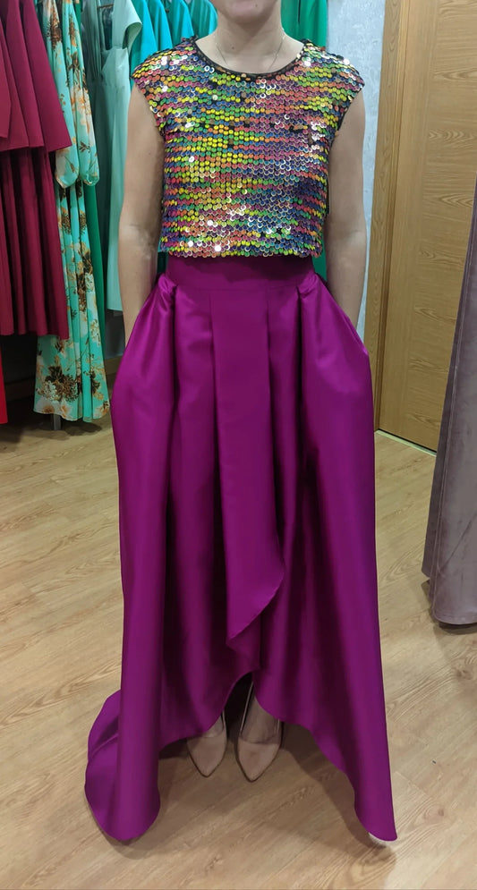 Conjunto top lentejuelas y falda saten - PARDALETS
