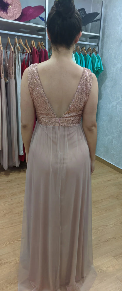 Vestido largo tul rosa nude - PARDALETS