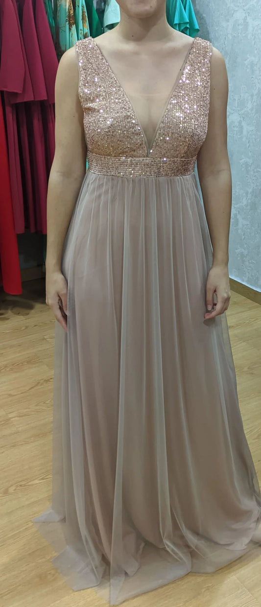 Vestido largo tul rosa nude - PARDALETS
