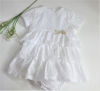 Vestido blanco troquelado con braguita - PARDALETS