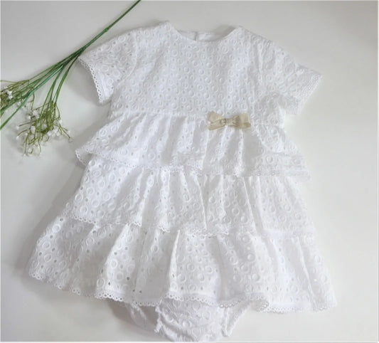 Vestido blanco troquelado con braguita - PARDALETS