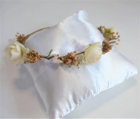 Corona flores beig y rosas con paniculata rosa - PARDALETS