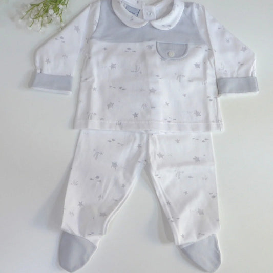 Jubon y polaina blanco con tortugas y peces grises - PARDALETS