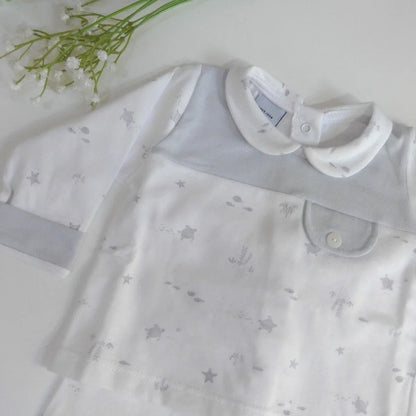 Jubon y polaina blanco con tortugas y peces grises - PARDALETS