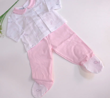 Jubon y polaina pececitos rosas - PARDALETS
