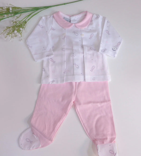 Jubon y polaina pececitos rosas - PARDALETS