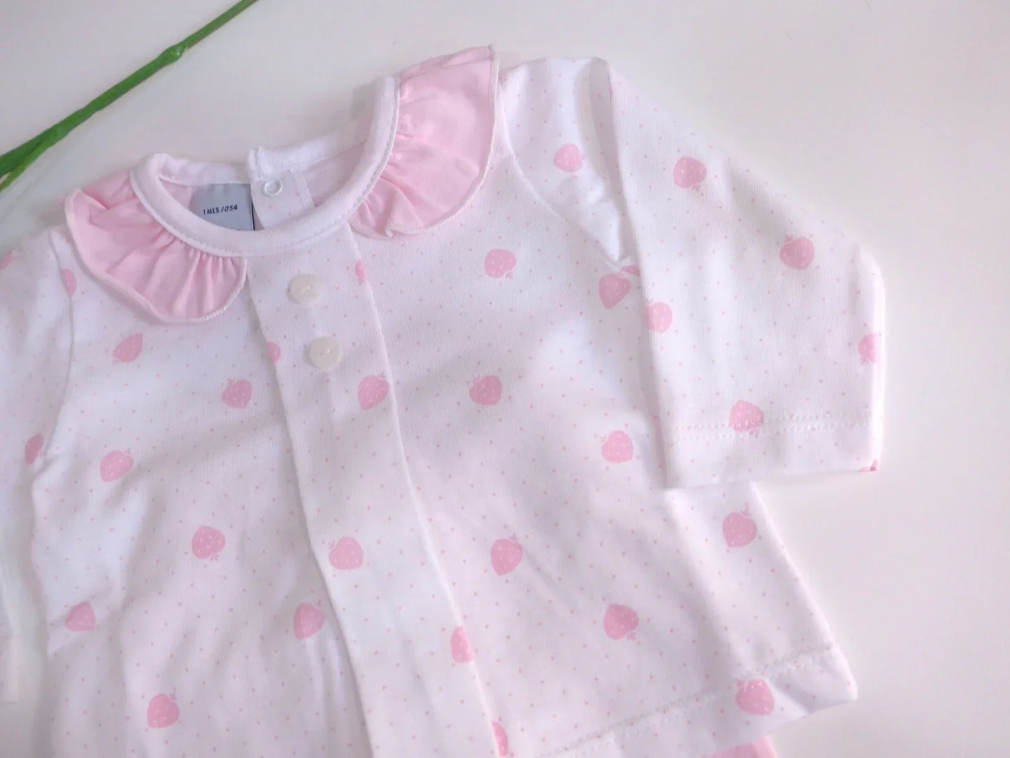 Jubon y polaina blanco y rosa con fresitas - PARDALETS