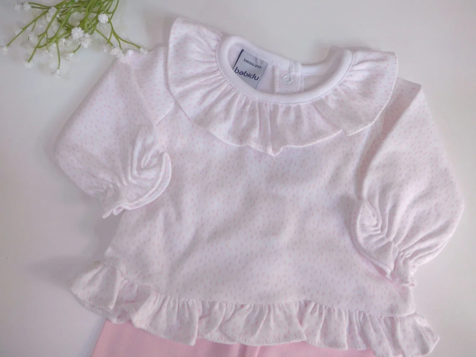 Jubon y polaina blanco con lluvia rosa - PARDALETS