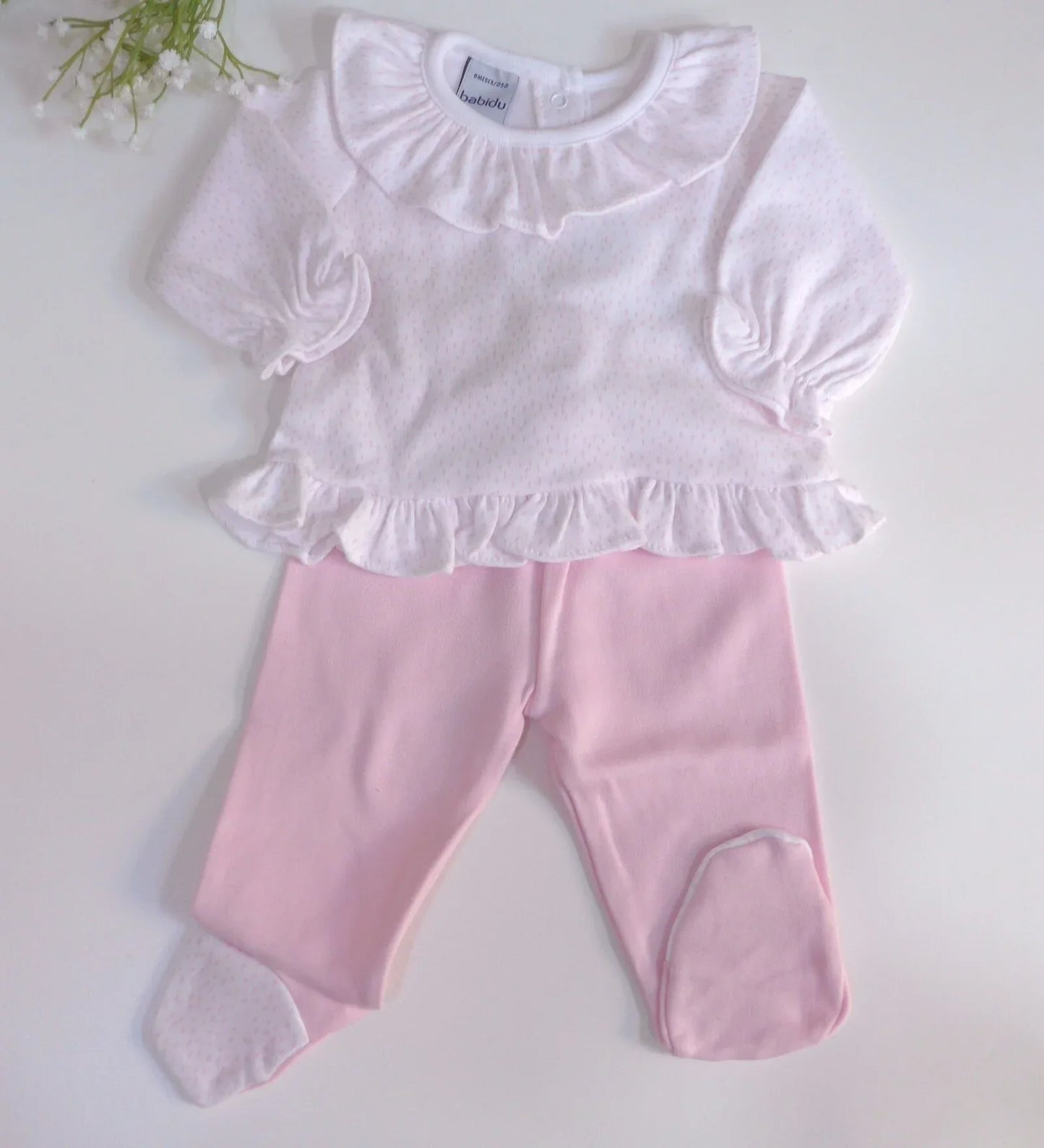 Jubon y polaina blanco con lluvia rosa - PARDALETS