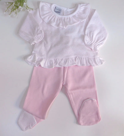 Jubon y polaina blanco con lluvia rosa - PARDALETS