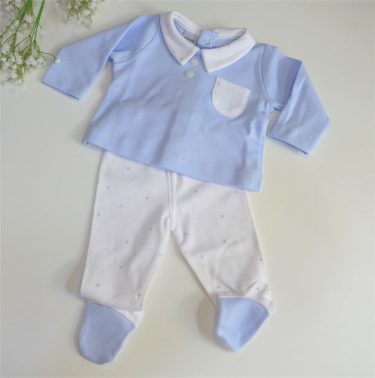 Jubon azul y polaina estrellitas azules y grises