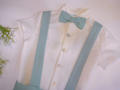 Conjunto camisa beig y short con tirantes verde - PARDALETS