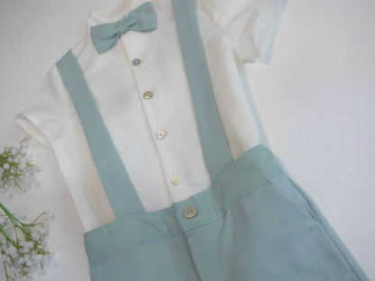 Conjunto camisa beig y short con tirantes verde - PARDALETS