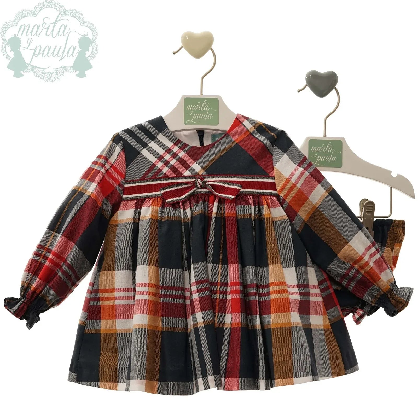 Vestido con braguita cuadro grises y rojos "Tiziano" - PARDALETS