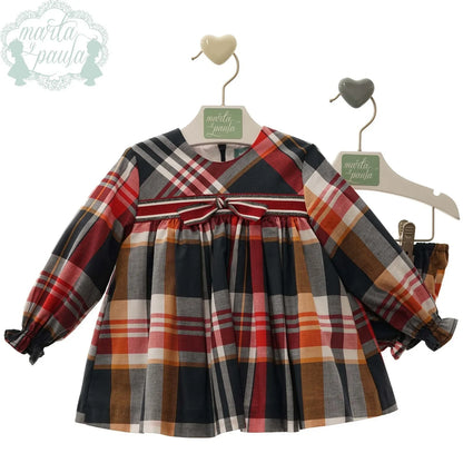 Vestido con braguita cuadro grises y rojos "Tiziano" - PARDALETS