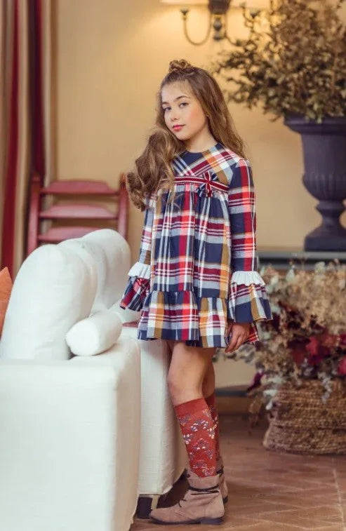 Vestido infantil cuadros rojos y grises "Tiziano" - PARDALETS