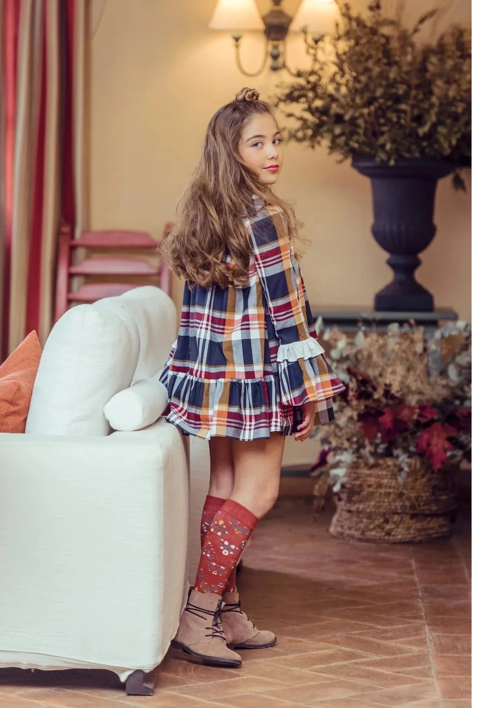 Vestido infantil cuadros rojos y grises "Tiziano" - PARDALETS