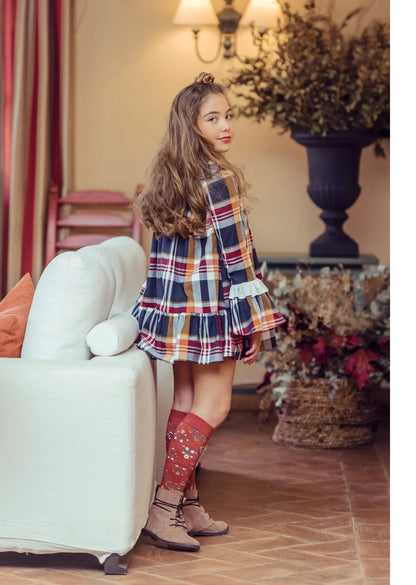 Vestido infantil cuadros rojos y grises "Tiziano" - PARDALETS