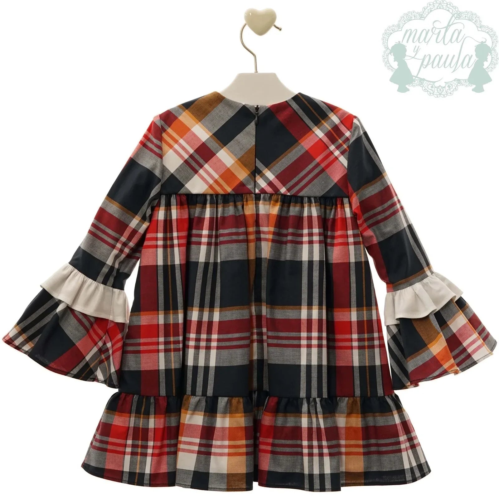 Vestido infantil cuadros rojos y grises "Tiziano" - PARDALETS