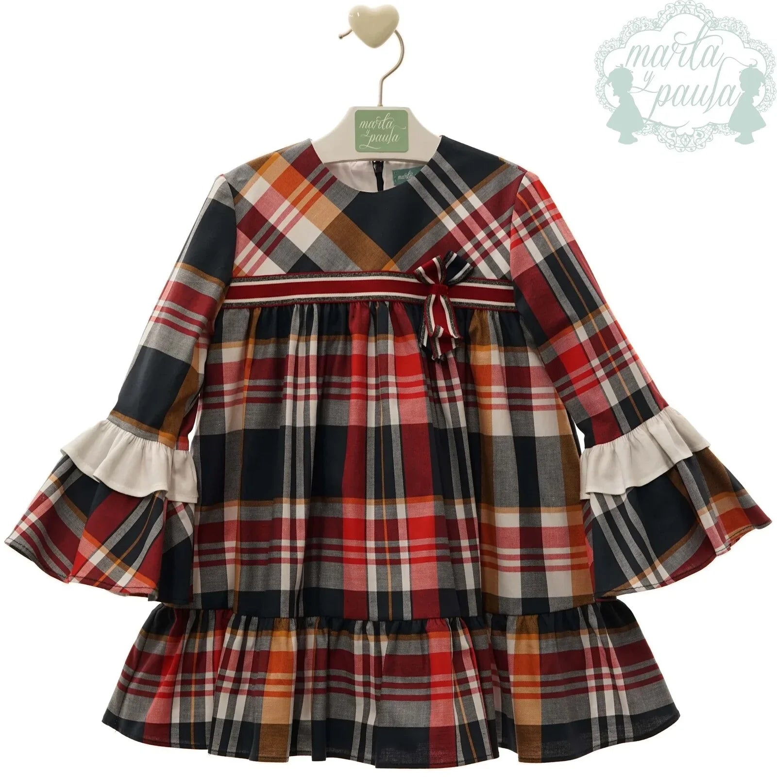 Vestido infantil cuadros rojos y grises "Tiziano" - PARDALETS