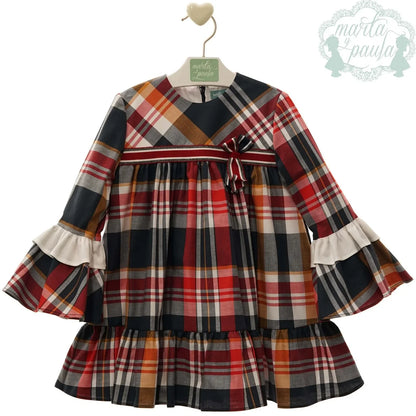 Vestido infantil cuadros rojos y grises "Tiziano" - PARDALETS