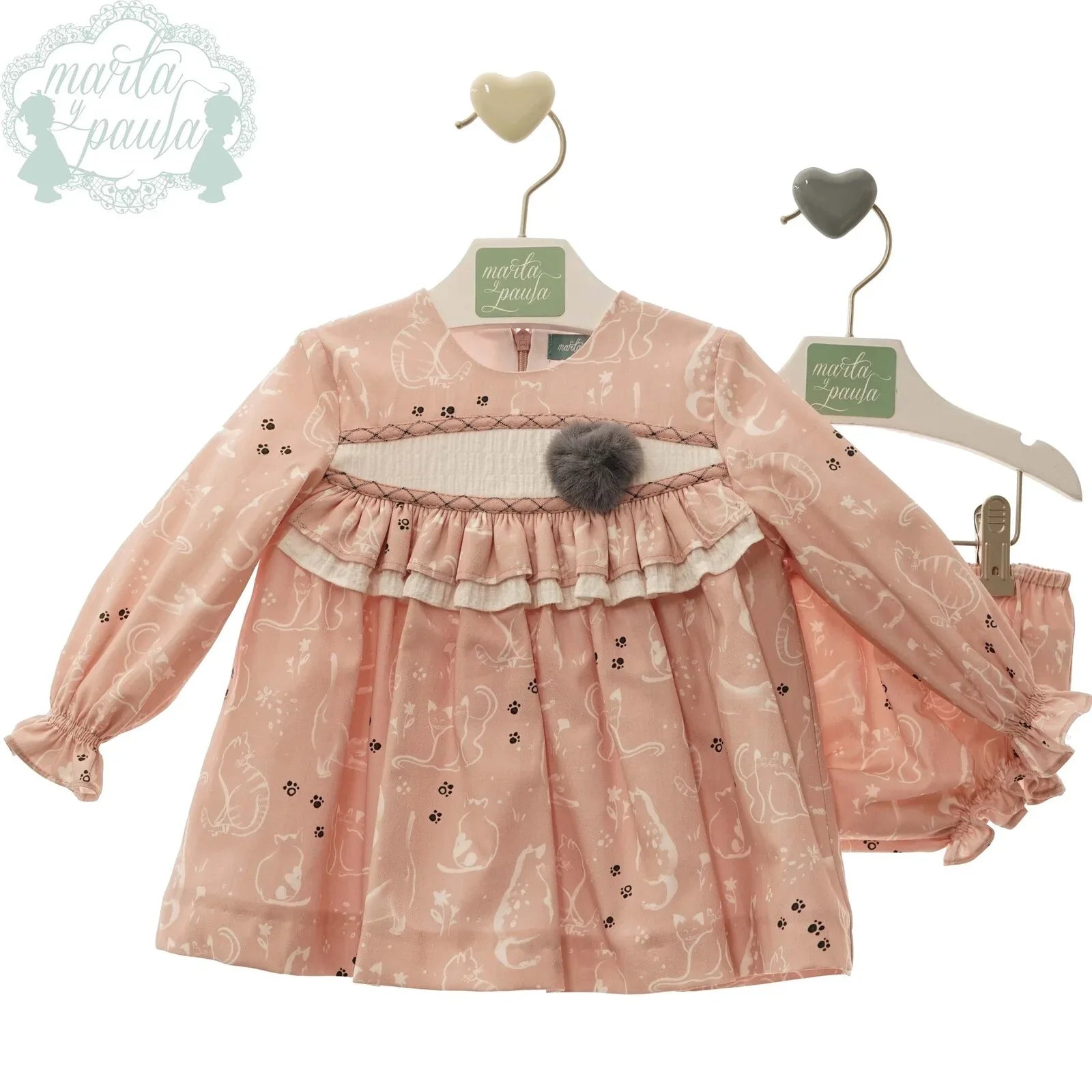 Vestido rosa empolvado estampado gatitos "Paolo" - PARDALETS