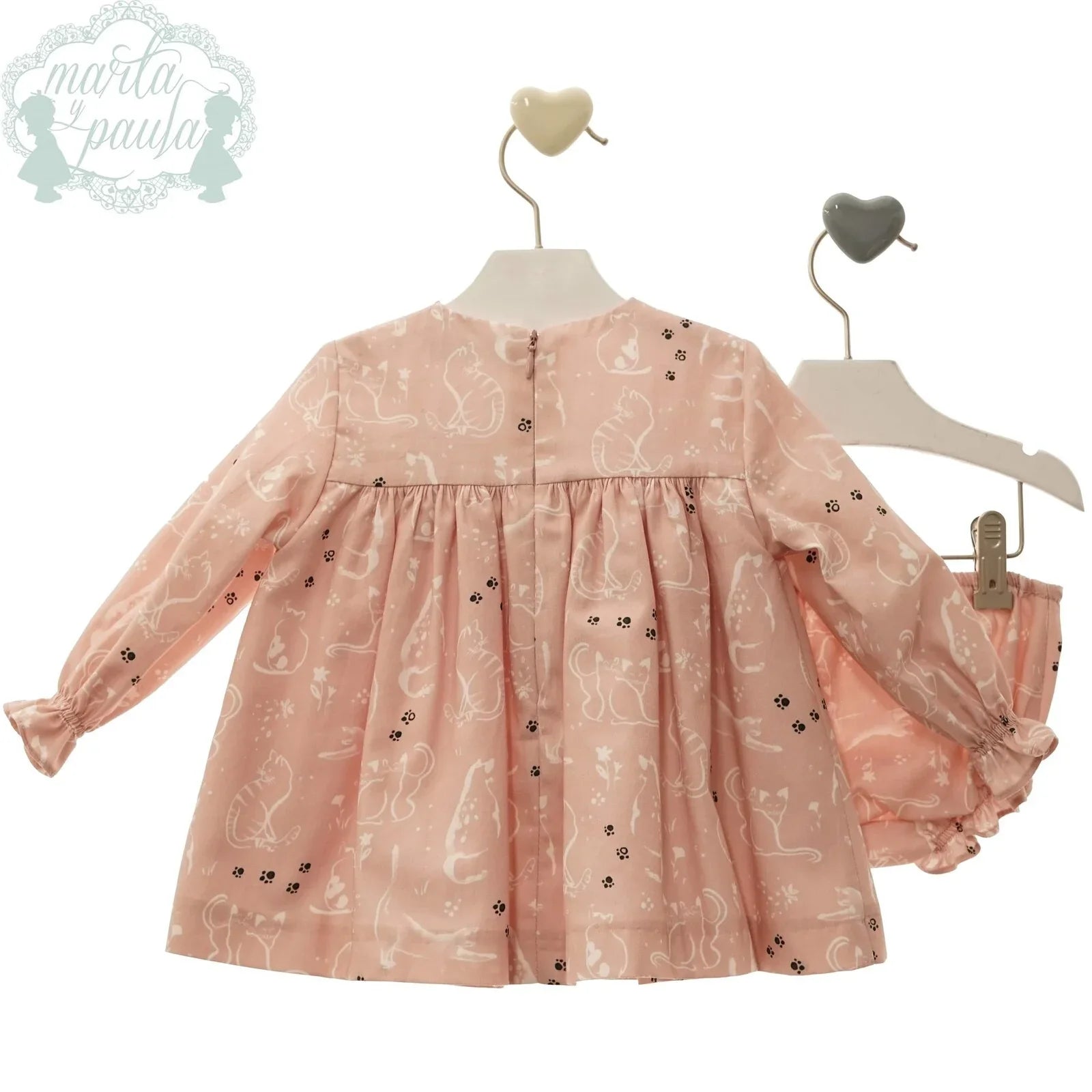 Vestido rosa empolvado estampado gatitos "Paolo" - PARDALETS