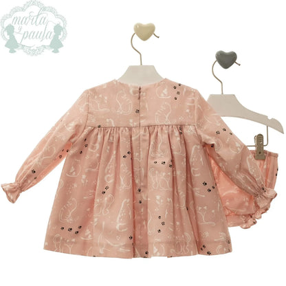 Vestido rosa empolvado estampado gatitos "Paolo" - PARDALETS