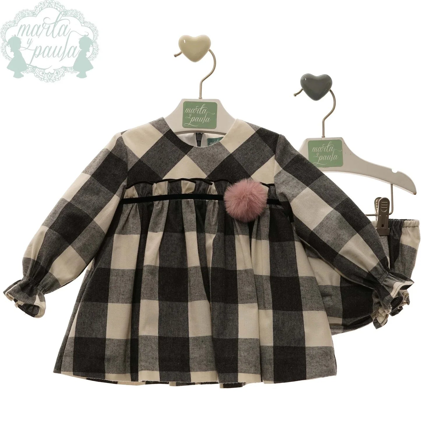 Vestido con braguita cuadros grises y blancos "Francesco" - PARDALETS