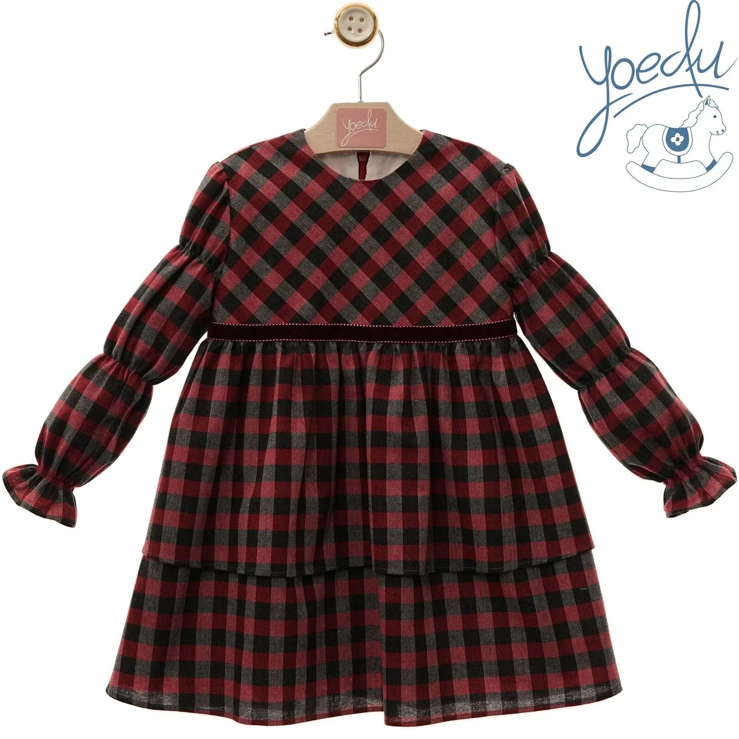 Vestido infantil cuadros granates y grises "Donald" - PARDALETS