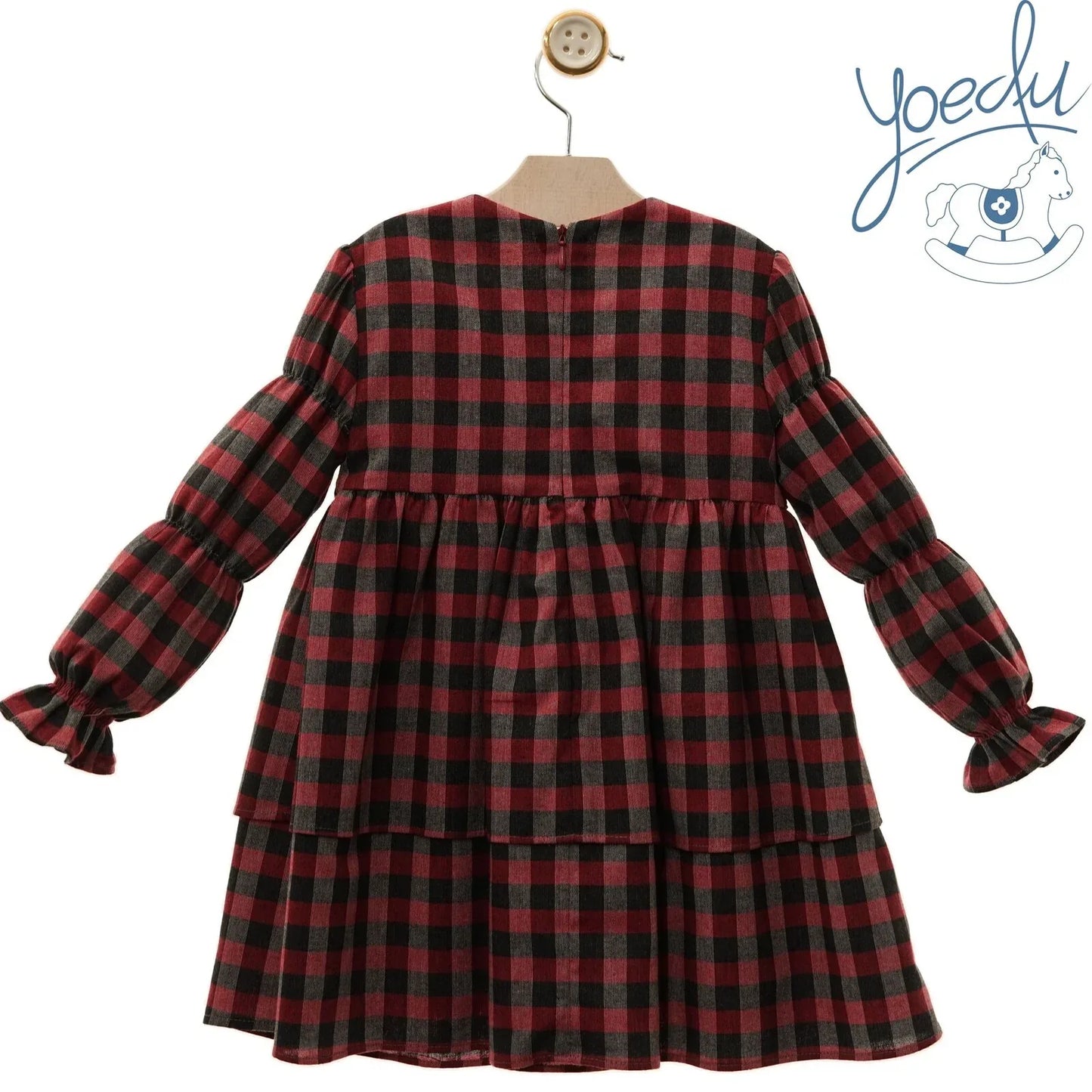 Vestido infantil cuadros granates y grises "Donald" - PARDALETS