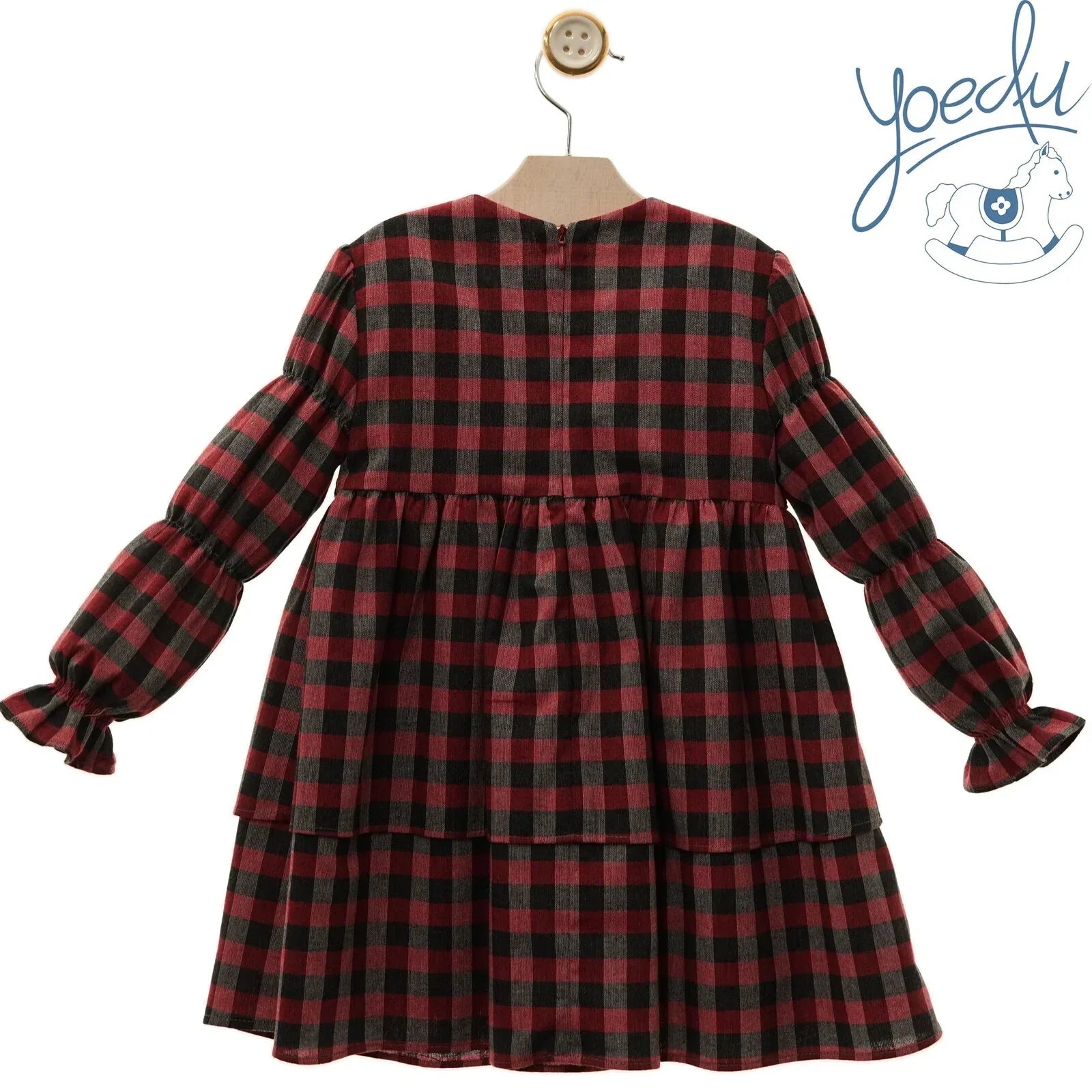 Vestido infantil cuadros granates y grises "Donald" - PARDALETS