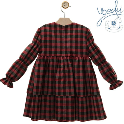 Vestido infantil cuadros granates y grises "Donald" - PARDALETS