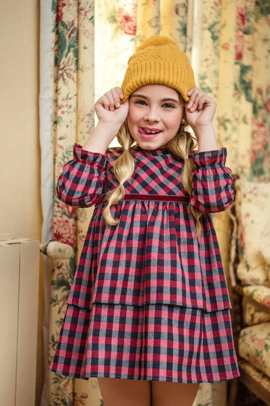 Vestido infantil cuadros granates y grises "Donald" - PARDALETS