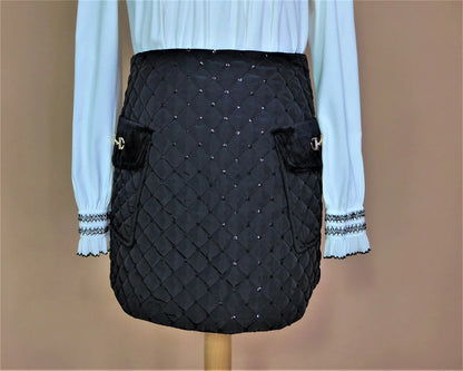 Falda negra acolchada con lentejuelas - PARDALETS