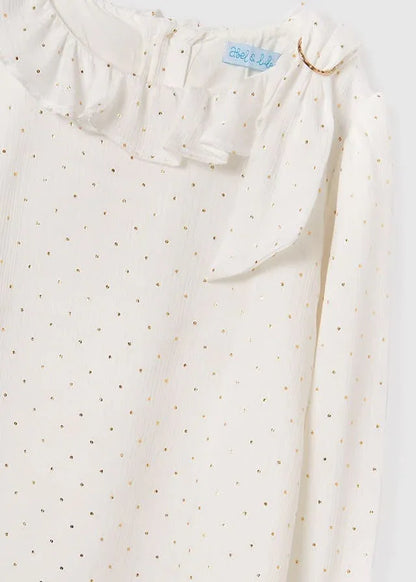 Blusa crudo bambula de seda topitos dorados - PARDALETS