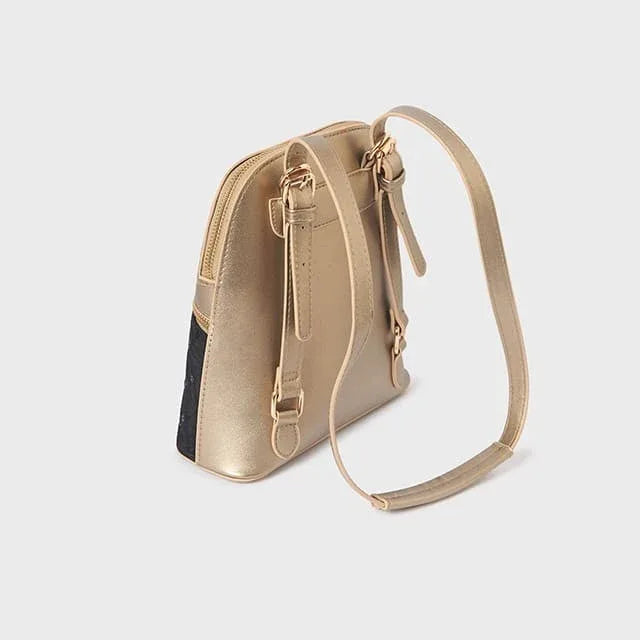 Mochila bolso acolchado negro lentejuelas y polipiel dorada - PARDALETS