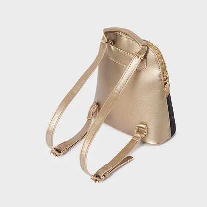 Mochila bolso acolchado negro lentejuelas y polipiel dorada - PARDALETS