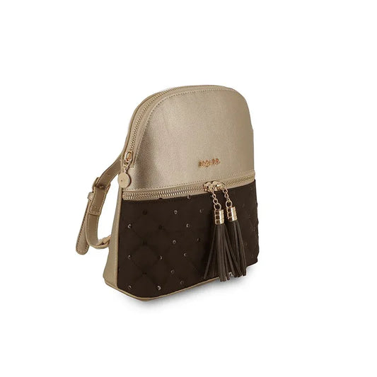 Mochila bolso acolchado negro lentejuelas y polipiel dorada - PARDALETS