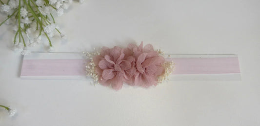 Diadema elastica 2 flores rosas empolvado - PARDALETS