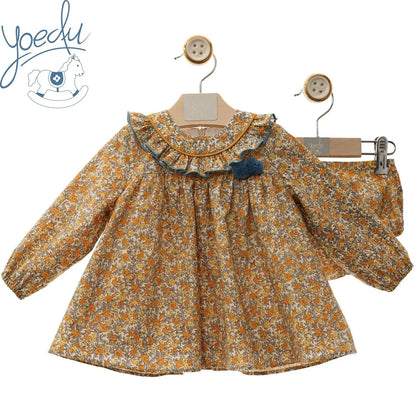 Vestido estampado flores turquesas y mostazas "Simba" - PARDALETS