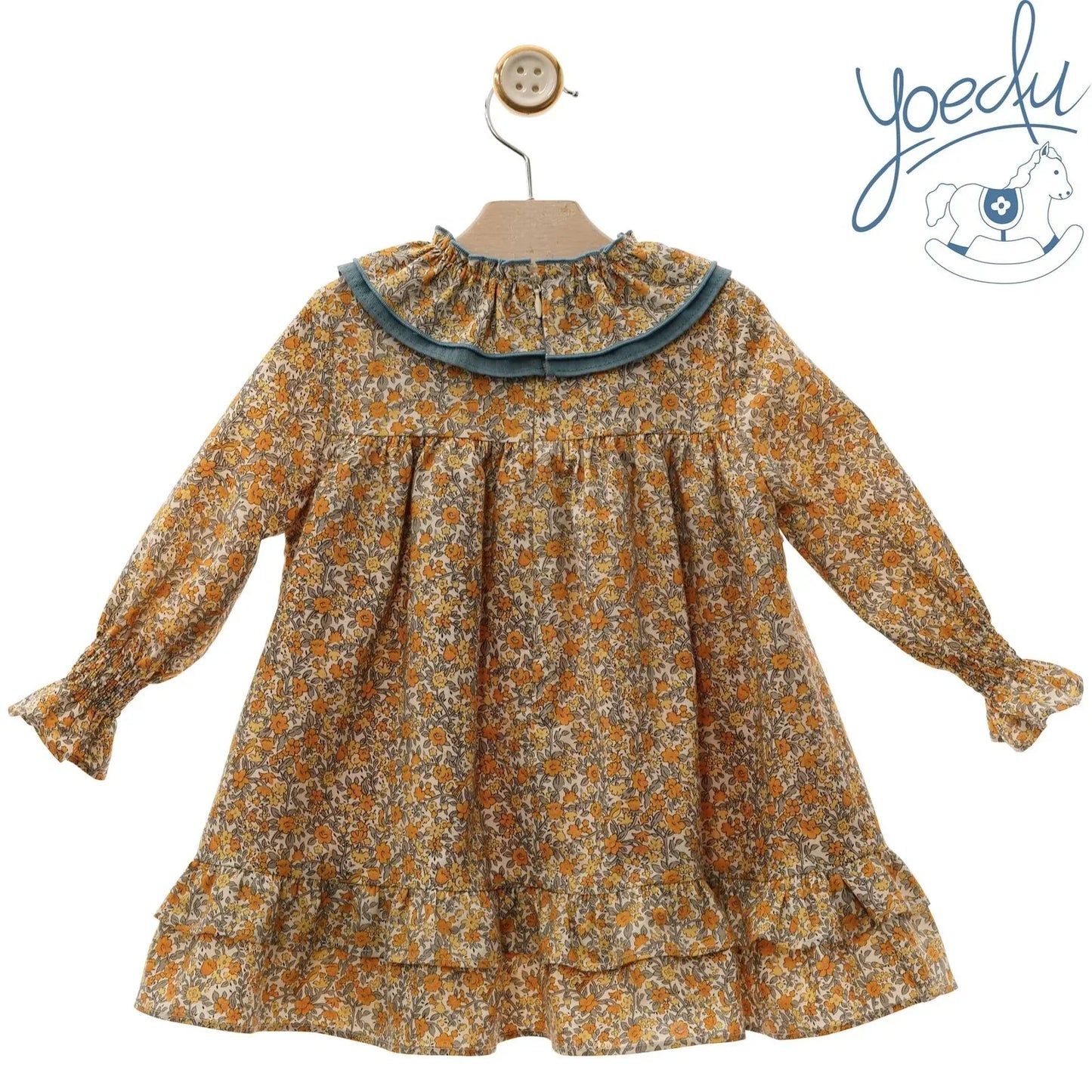 Vestido estampado flores turquesa y mostaza "Simba" - PARDALETS