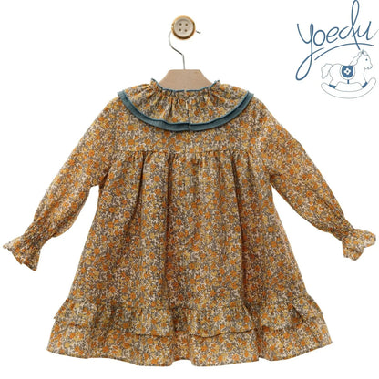 Vestido estampado flores turquesa y mostaza "Simba" - PARDALETS