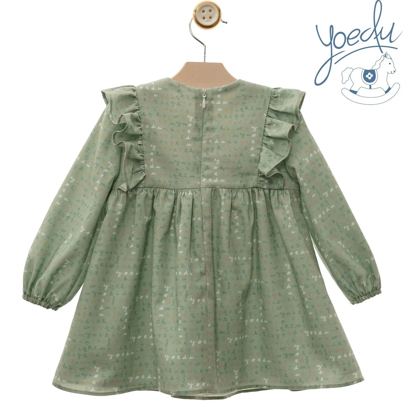 Vestido verde empolvado con letras "Pinocho" - PARDALETS